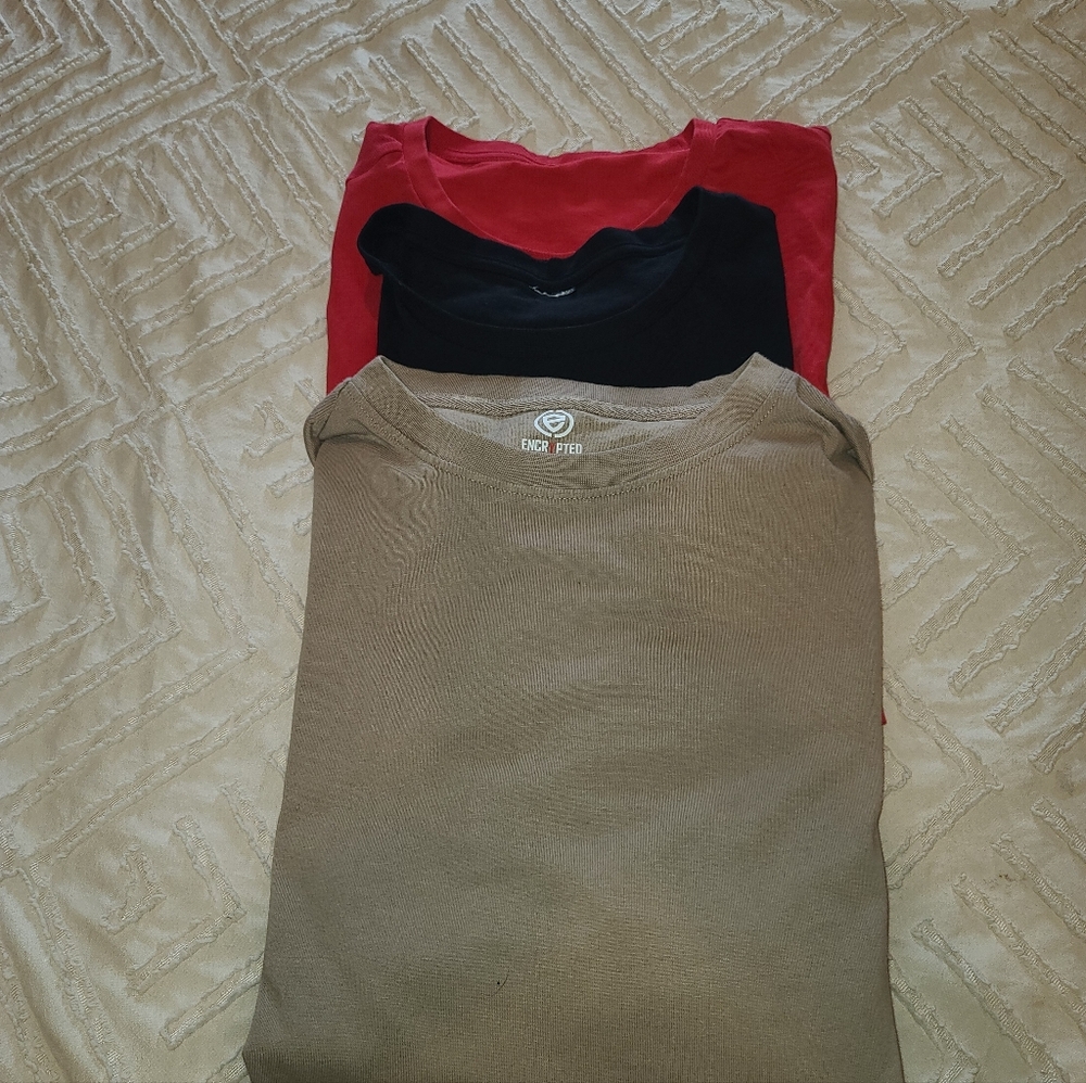 Three-Pack Crewneck Tees in Brown, Black & Red. CL-11